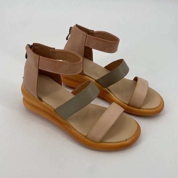 HZM Pink & Green Triple-Strap Leather Gladiator Sandal Size 6 (EU36) - Picture 2 of 12